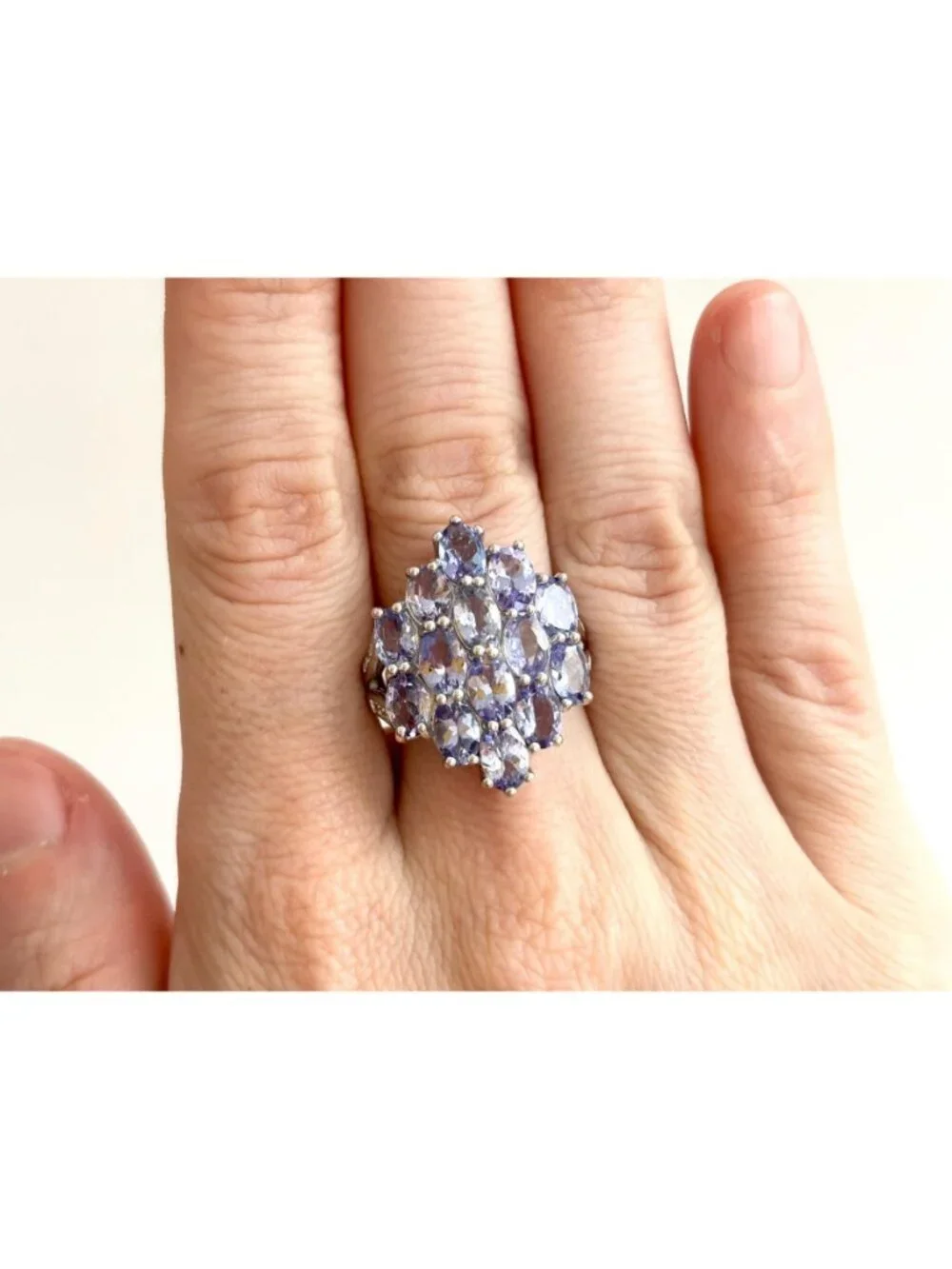 Tanzanite Gemstone Cluster Blooming Floral Sterling Silver 925 Vintage Ring sz 7